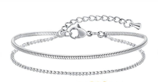 18K Stainless Steel Layered Bracelet | Silver
