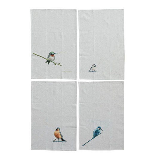 Cotton & Linen Printed Tea Towel w/ Bird