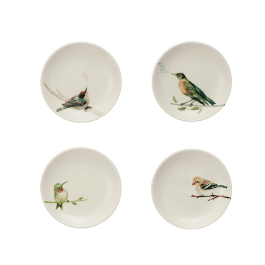 Stoneware Dish w/ Bird on Branch, 4 Styles