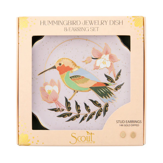 Jewelry Dish & Stud Earring Set - Hummingbird/Lavender.