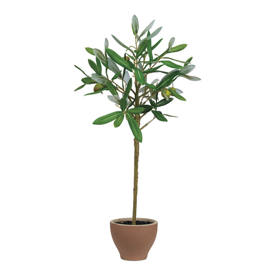 Faux Olive Topiary Tree in Terra-cotta Pot 20-3/4"H