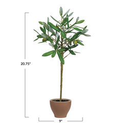 Faux Olive Topiary Tree in Terra-cotta Pot 20-3/4"H