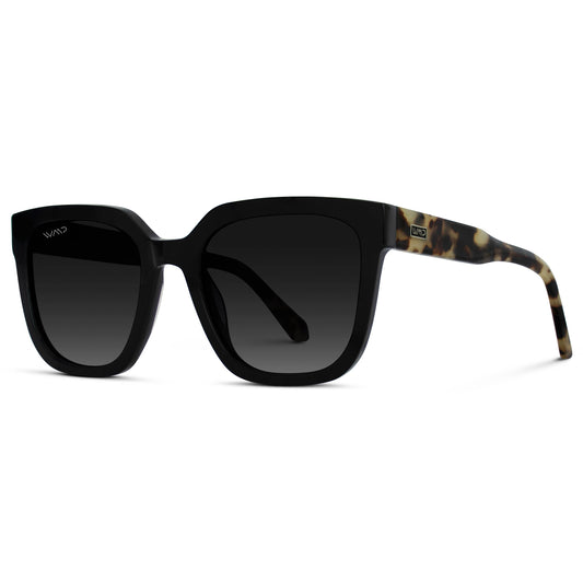 Wren - Square Polarized Sunglasses for Women: Glossy Black / Black Lens