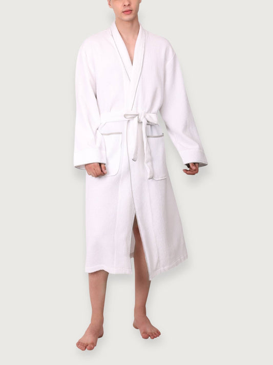 Men's Organic Waffle Weave Spa & Bath Robe (2 Colors): White / Pewter / L/XL