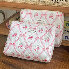Bow Print Soft Make Up Bag: Blue: Medium