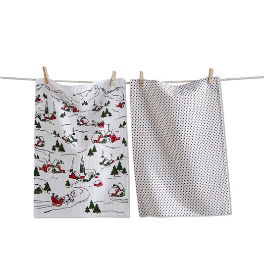 Winter Vignette Dishtowel Set of 2: Multicolored / Cotton