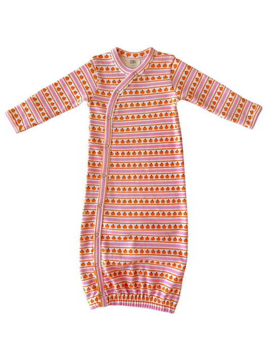 Pumpkin Stripe Pink / Organic Gown: ONE SIZE