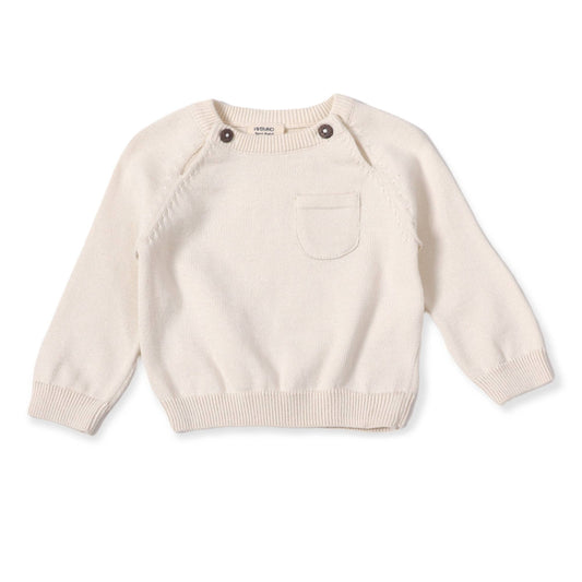 Milan Raglan Sweater Knit Baby Pullover (Organic Cotton): Cream / 3 - 6 Month