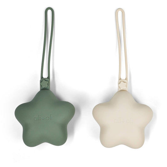 Ali+Oli Silicone Pacifier Case 2 pack Star (Sage-Sand)