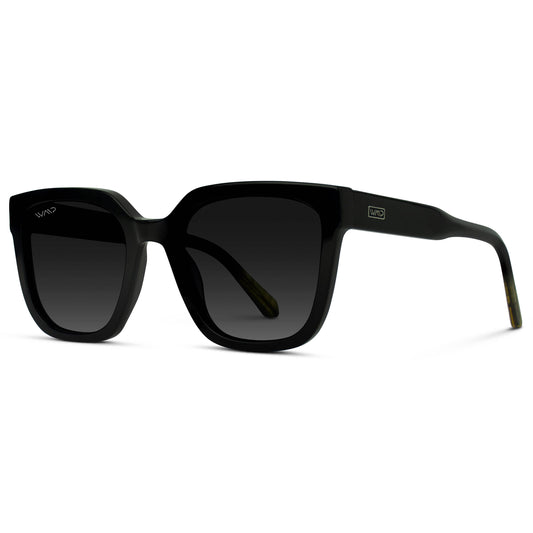 Wren - Square Polarized Sunglasses for Women: Glossy Black / Black Lens