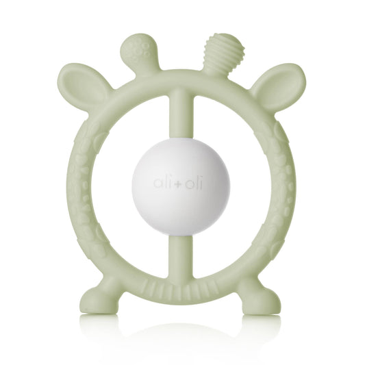 Giraffe Teether & Rattle Food-Grade Silicone Toy (Sage green)