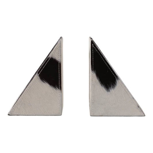 Bookends Set of 2 - White/Black Cowhide Print, 7 in.