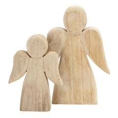 Natural Carved Wood Angel - Set of 2