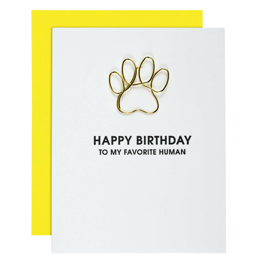 Birthday Favorite Human - Paw Print Letterpress Paper Clip Greeting Card