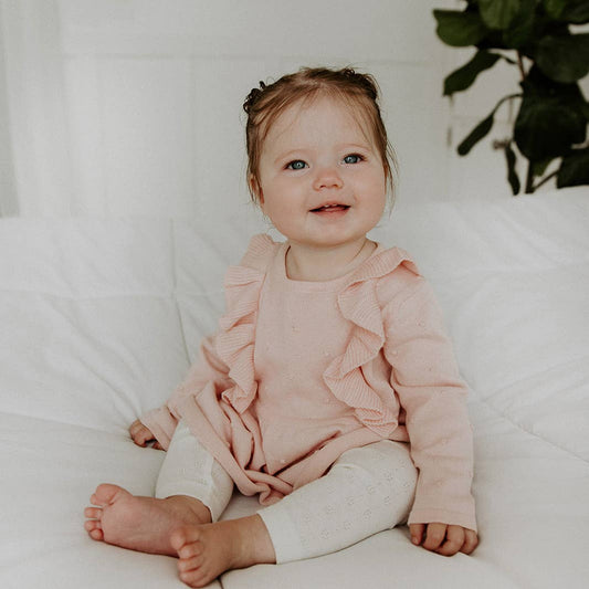 Milan Ruffle Bobble Baby Sweater Knit Dress (Organic Cotton): Blush / 0-3M