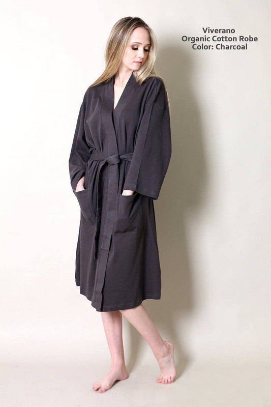 Women's Organic Cotton Bathrobe & Spa Robe: Charcoal / L/XL