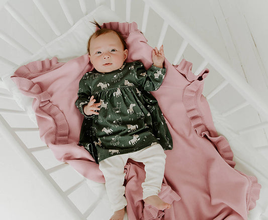 Milan Earthy Baby Blanket Sweater Knit (Organic Cotton): Ruffle Mauve Pink / One Size