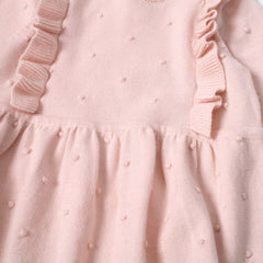 Milan Ruffle Bobble Baby Sweater Knit Dress (Organic Cotton): Blush/ 12-18M