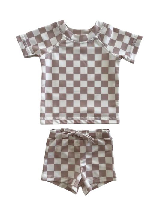Tiramisu Checkerboard / Cove Rashguard Set / UPF 50+ (Baby): 12-18M