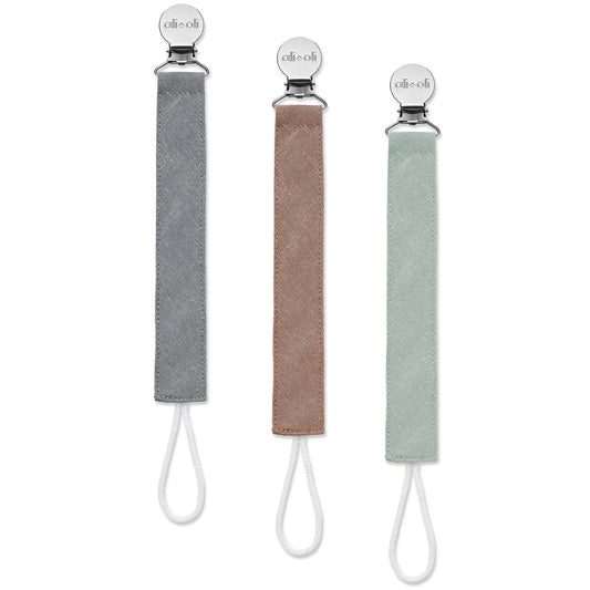 Ali+Oli Pacifier Clips Set of 3 – Linen Forest Tones