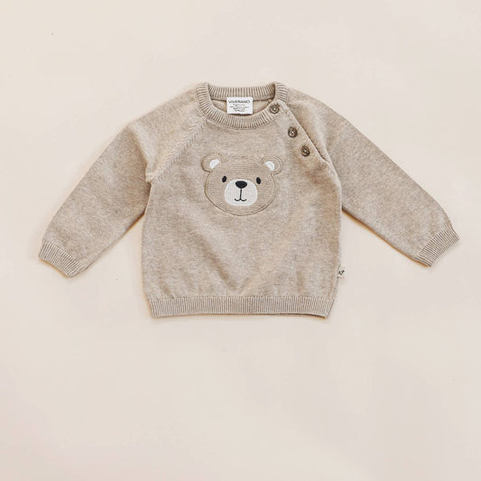 Teddy Bear Applique Baby Raglan Pullover (Organic Cotton): Oat Heather / 0-3M