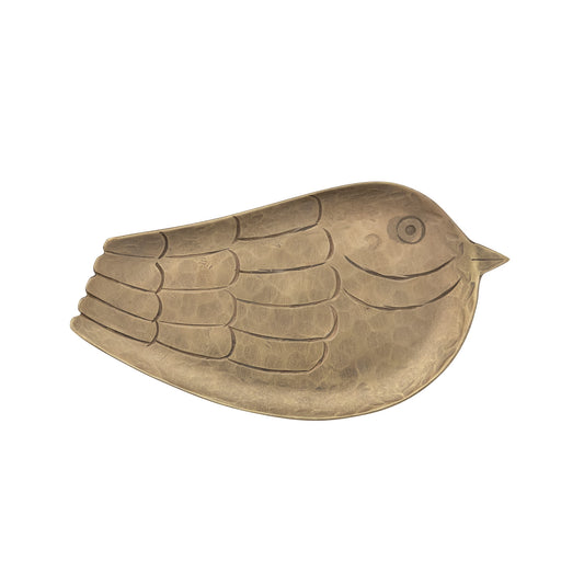 Hand Forged Metal Bird Shaped Tray, Antique Gold Finish