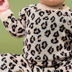 Leopard Jacquard Knit Baby Jumpsuit (Organic Cotton): Oatmeal Heather / 6-12M