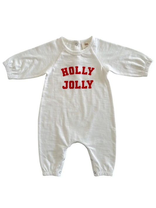Holly Jolly White / Organic Long Sleeve Jumpsuit: 3-6M
