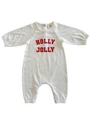 Holly Jolly White / Organic Long Sleeve Jumpsuit: 12-18M