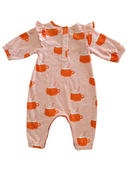 Pumpkin Mug Pink / Organic Long Sleeve Ruffle Jumpsuit: 12-18M