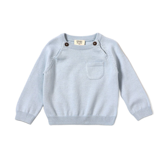 Milan Raglan Sweater Knit Baby Pullover (Organic Cotton): Sky Blue / 12 - 18 Month