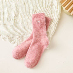 Winter Bow Embroidered Thick Plush Crew Socks DP25G601: Ivory / One Size