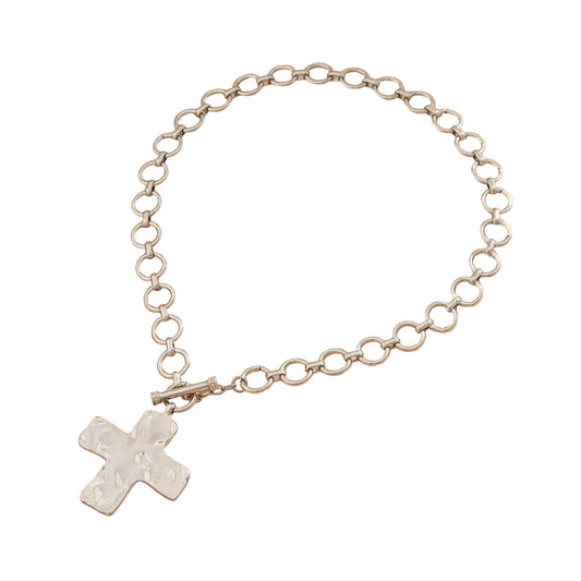 Hammered Cross Necklace | Silver