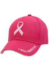 Breast Cancer Awareness Ribbon Baseball Cap: HOT PINK / ONE SIZE