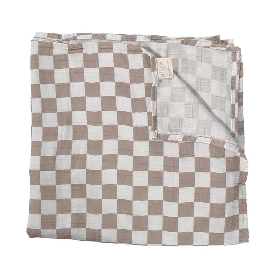 Bamboo Muslin Swaddle Blanket (Mocha Checkers)