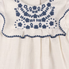 Cadence Floral Embroidered Baby Dress + Bloomer (Organic): Coconut Milk / 6-12M