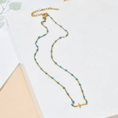 18K Stainless Steel Cross Necklace | White