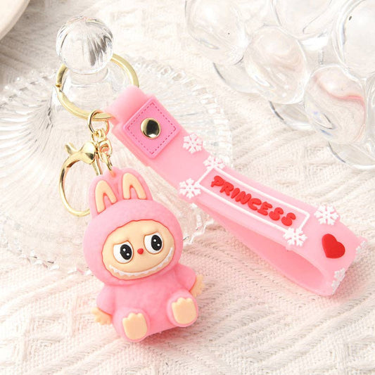 Cute Silicone Cartoon Keychain – Labubu Bag & Car Charm Gift: Pink