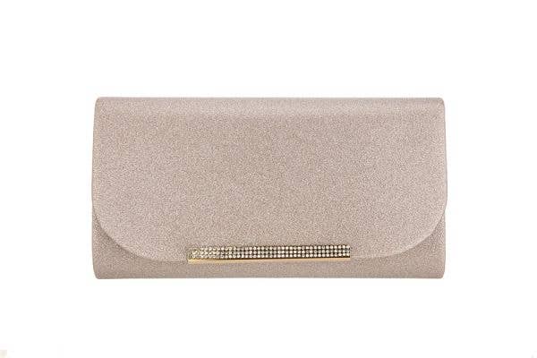 Ladies Envelope Rhinestone Accented Clutch Evening Handbag: Gold