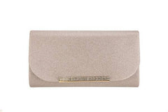 Ladies Envelope Rhinestone Accented Clutch Evening Handbag: Gold