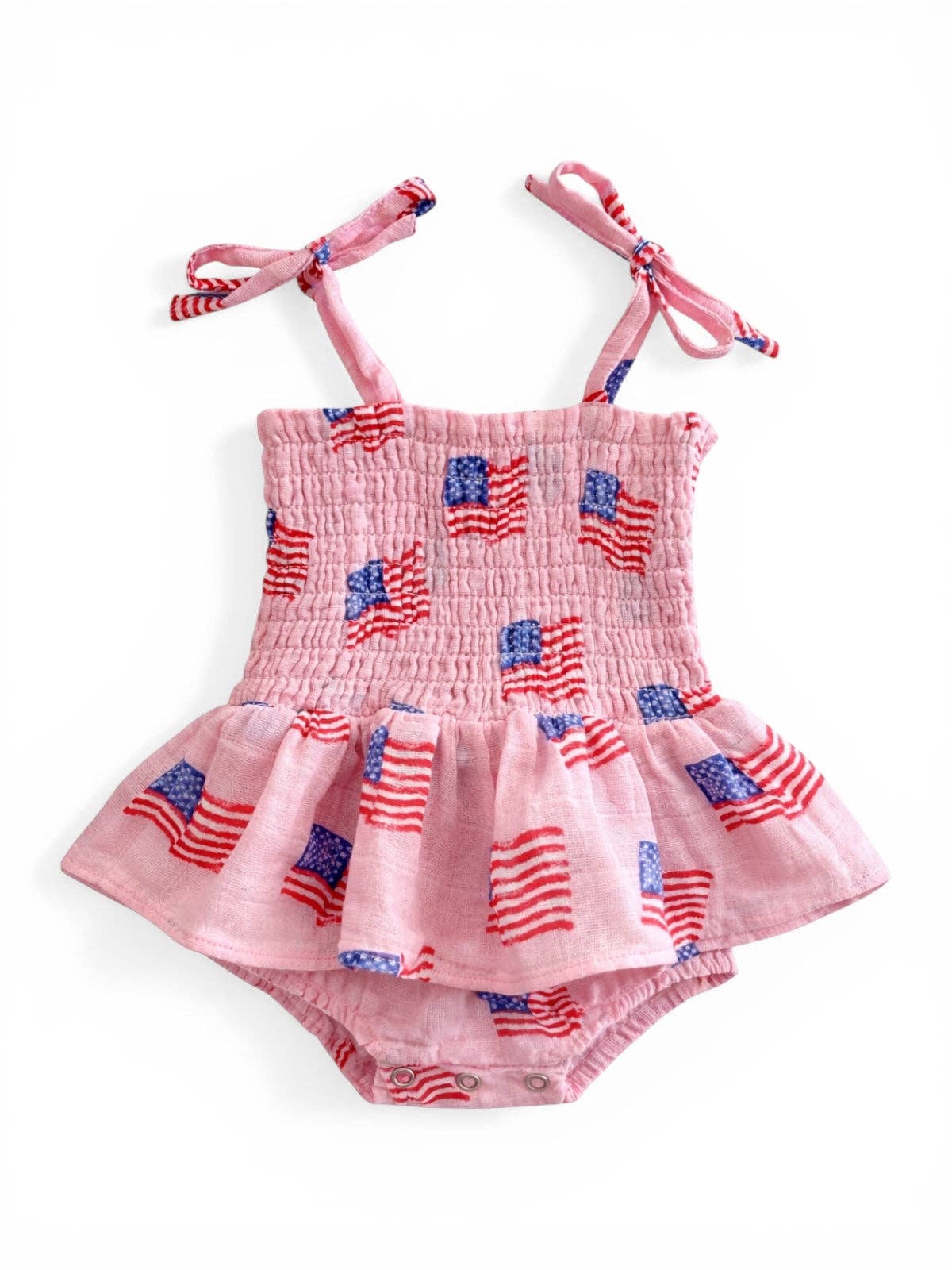 Muslin Smocked Bubble w/ Skirt, American Flag Pink: 18 - 24 mo.