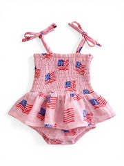 Muslin Smocked Bubble w/ Skirt, American Flag Pink: 18 - 24 mo.