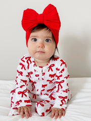 Red Bows / Organic Pointelle 2-Way Zip Footie: Newborn