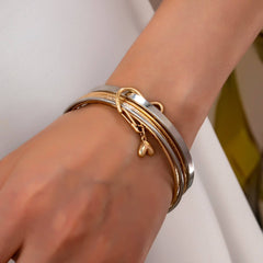 Gold & Silver Heart Linked Multi Bangle Set Bracelet
