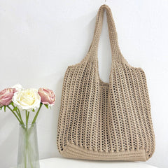 Large Capacity Hollow Tote Bag: Khaki