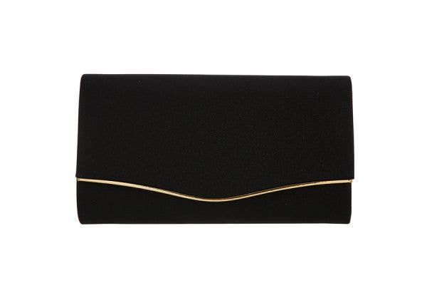 Ladies Envelope Accented Clutch Evening Handbag: Black