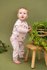 Strawberry Embroidered Knit Baby Cardigan (Organic Cotton): Pink Heather / 3-6M
