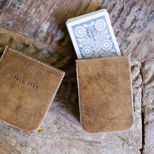 Full Deck Leather Playing Card Case - Maple