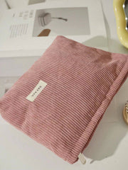 Solid Color Corduroy Cosmetic Bag: Grey