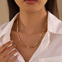 Faceted Glass Bead & Gold Accent Beaded Necklace | MULTI